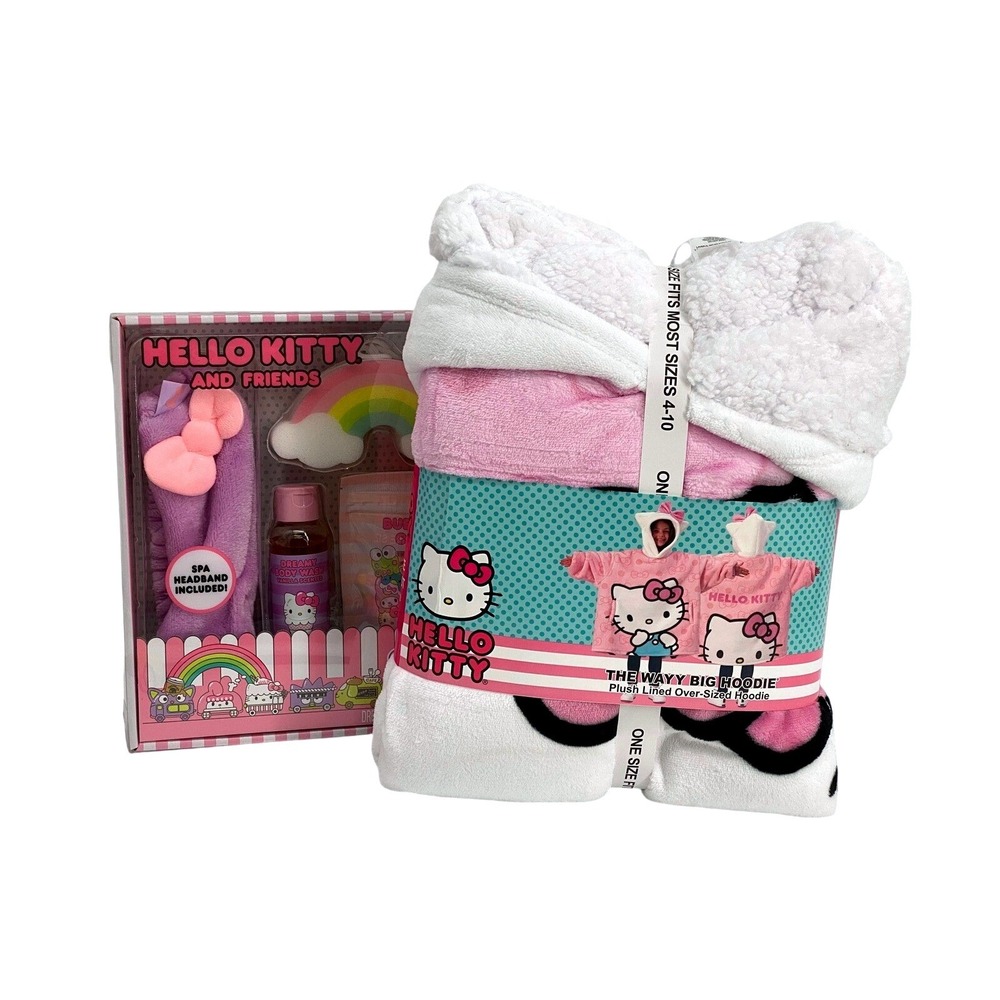 Hello Kitty Wayy Big Hoodie & Cozy Time Bath Set Kids One Size Pink New